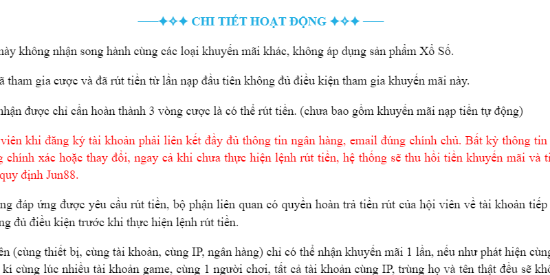 Chi tiết hoạt động khuyến mãi